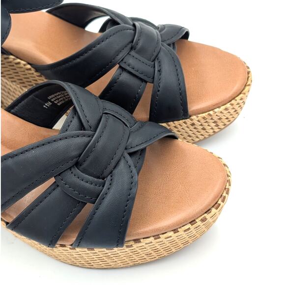 Korks Dee Wedge Platform Block Heel Sandals Women's Black/Tan Size US11 EU42 - Picture 11 of 12